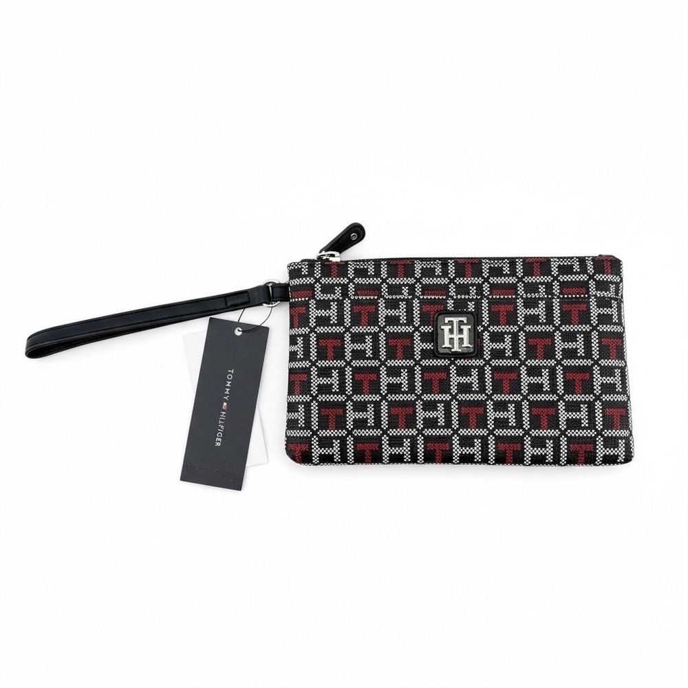 Tommy Hilfiger Monogram Jacquard‎ Wristlet Pouch Navy Red White 69J2239 410 NEW